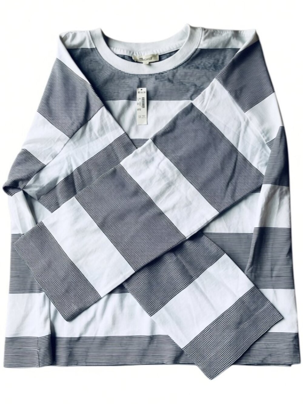 Madewell East Crew Neck Long-Sleeve Tee in "Eyelet White" Medium New with Tags